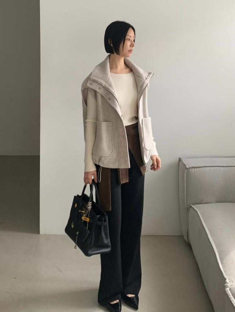 ♡翻領羊毛束口帶背心♡ (C251168)