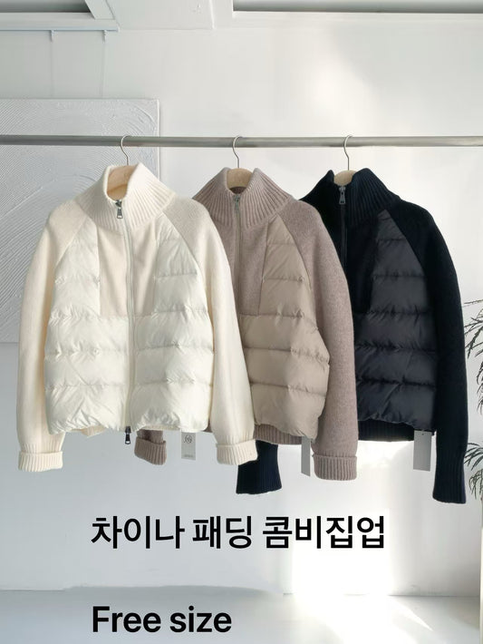 ♡雙材質立領針織拼接羽絨外套♡ (C251275)