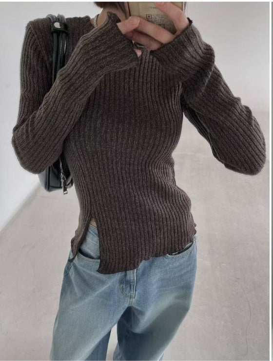 ♡百搭羅紋側開衩針織上衣♡ (C251018)