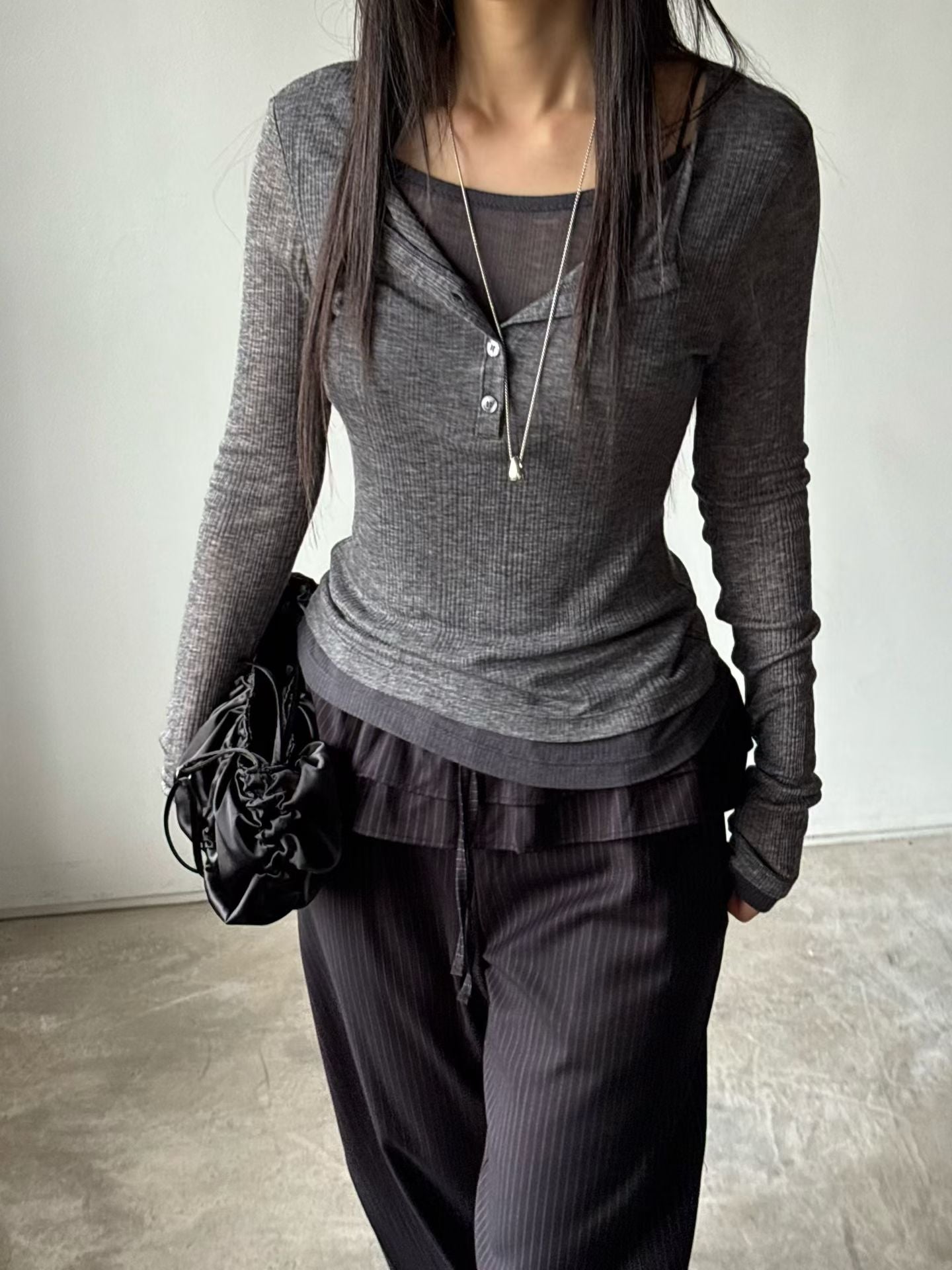 ♡輕柔親膚層次感長袖上衣♡ (C251253)