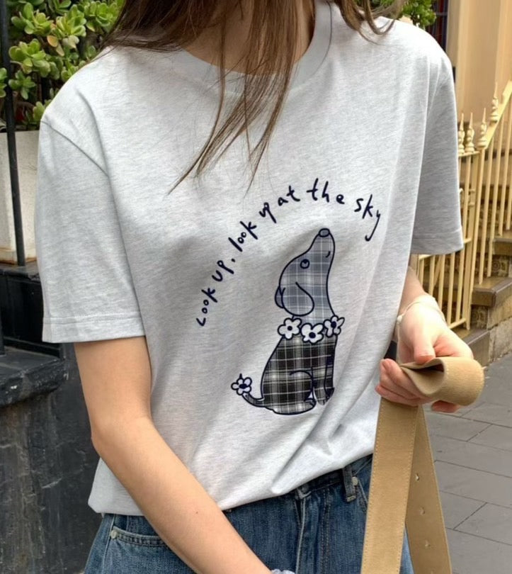 ♡療癒系咖啡杯/小狗插畫純棉寬鬆T♡ (C260435)
