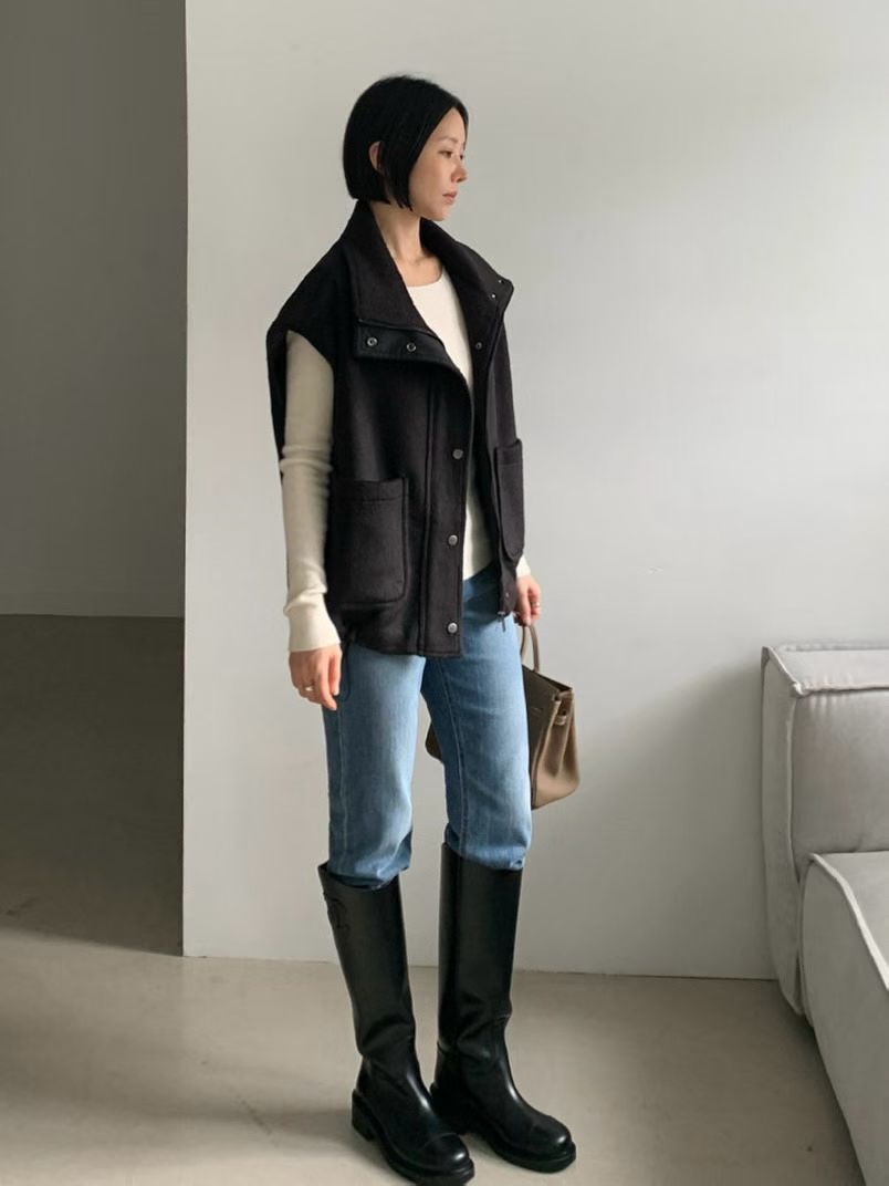 ♡翻領羊毛束口帶背心♡ (C251168)