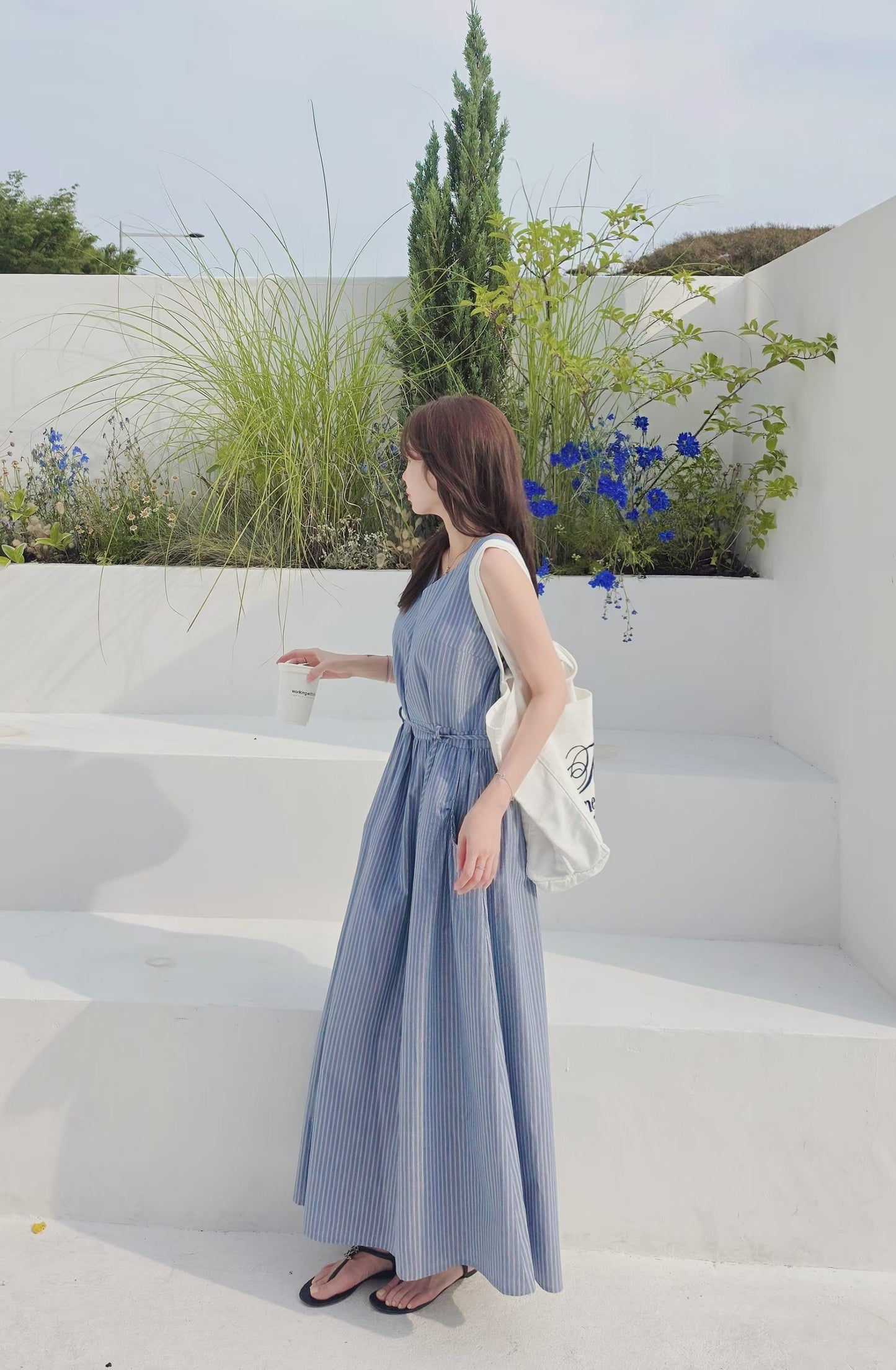 ♡Oni家♡渡假風條紋長洋裝 (C260665)