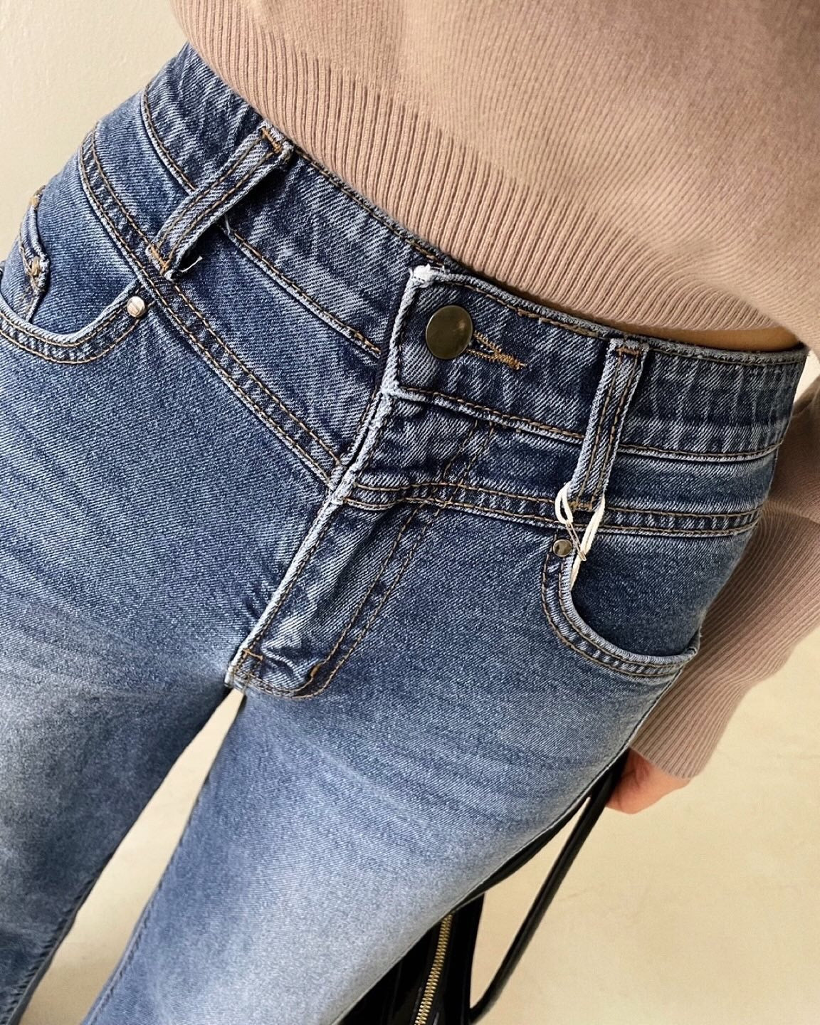 ♡拼接刷色牛仔寬褲♡ (C251154)