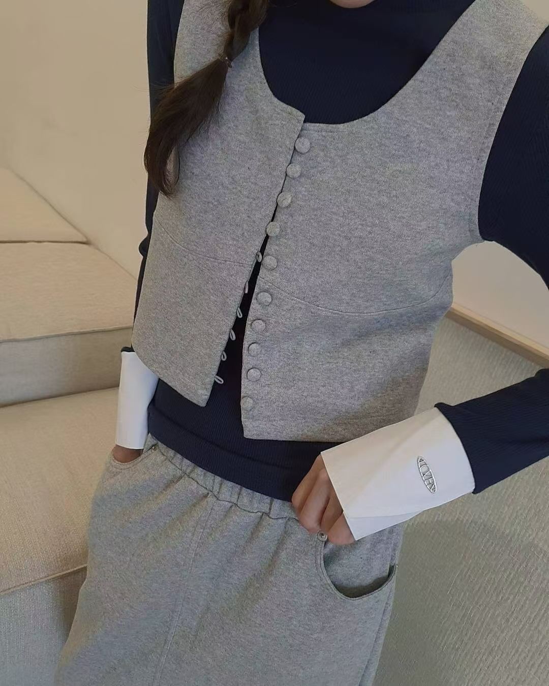 ♡襯衫袖口拼接的羅紋打底上衣♡ (C251141)