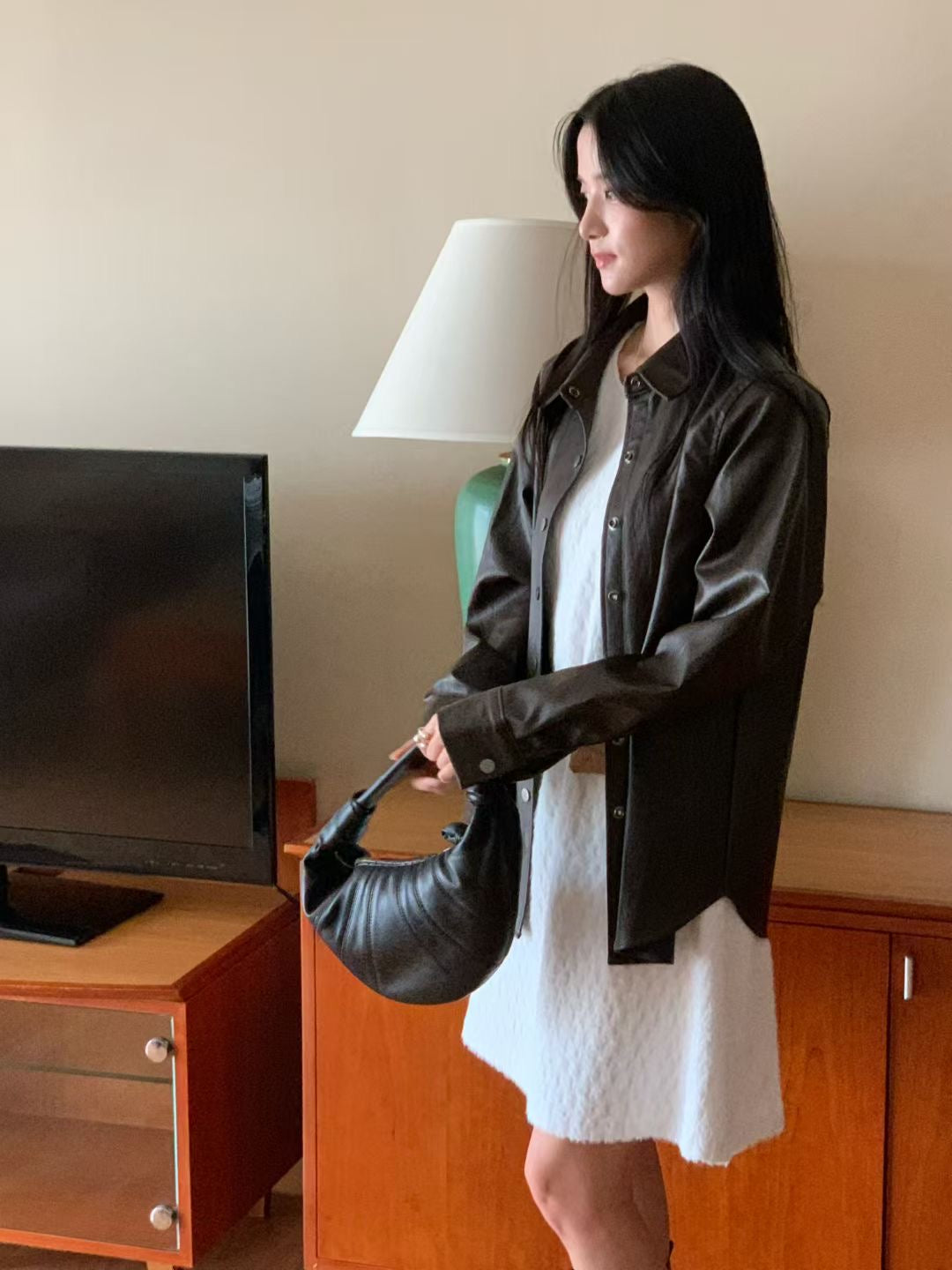 ♡亞光皮感襯衫外套♡ (C251037)