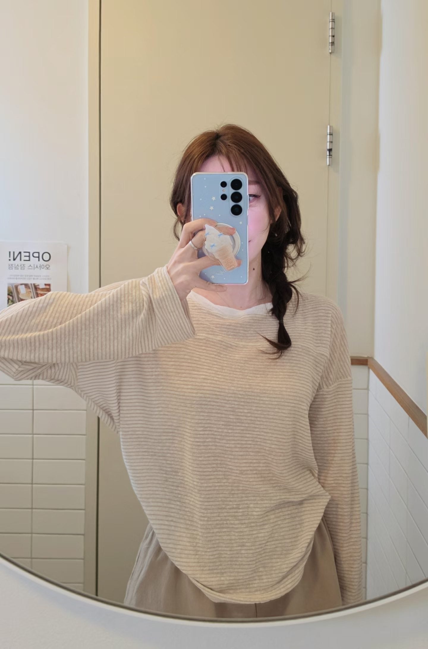 ♡Oni家♡混亞麻薄款條紋T (C260465)