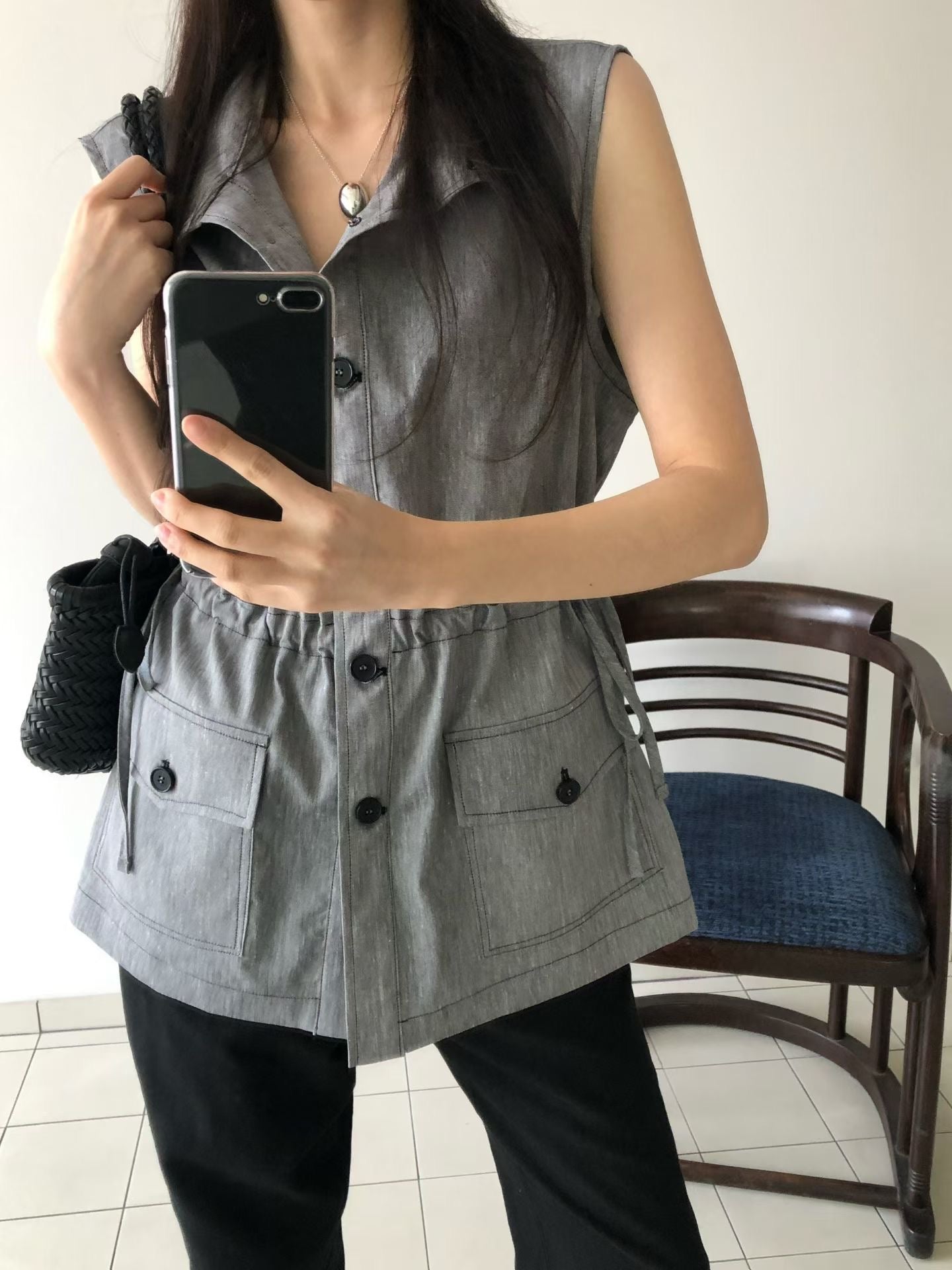 ♡高級質感收腰長版背心外套♡ (C260536)