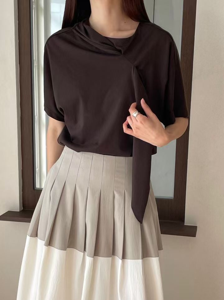 ♡都會斜褶披巾造型上衣♡ (C250817)