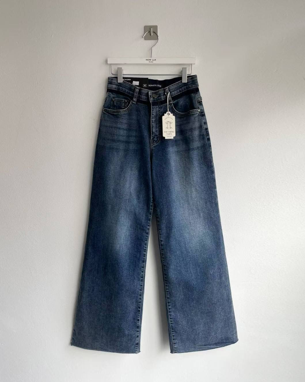 ♡鹽洗拼色長腿顯瘦喇叭褲♡ (C251234)