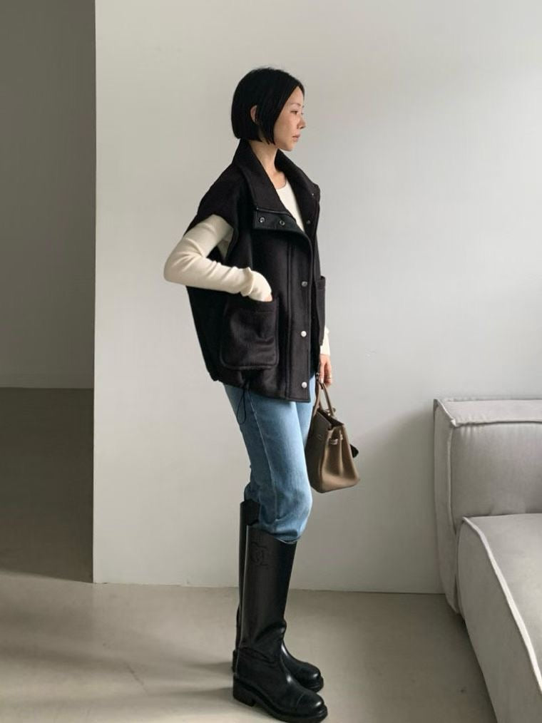 ♡翻領羊毛束口帶背心♡ (C251168)