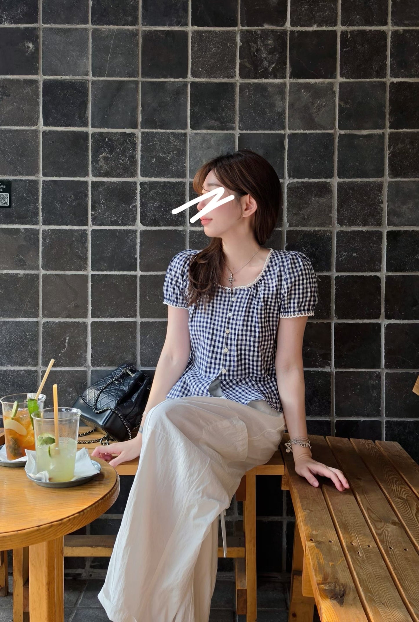 ♡Oni家♡法式小浪漫格紋罩衫 (C260708)