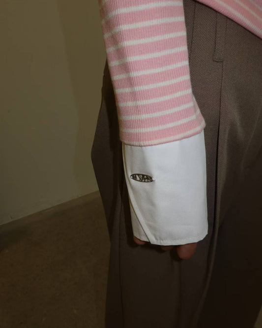 ♡襯衫袖口拼接的羅紋打底上衣♡ (C251141)