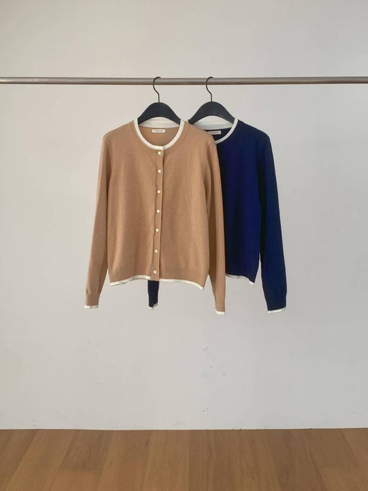 ♡優雅圓領撞色滾邊針織開衫♡ (C251013)