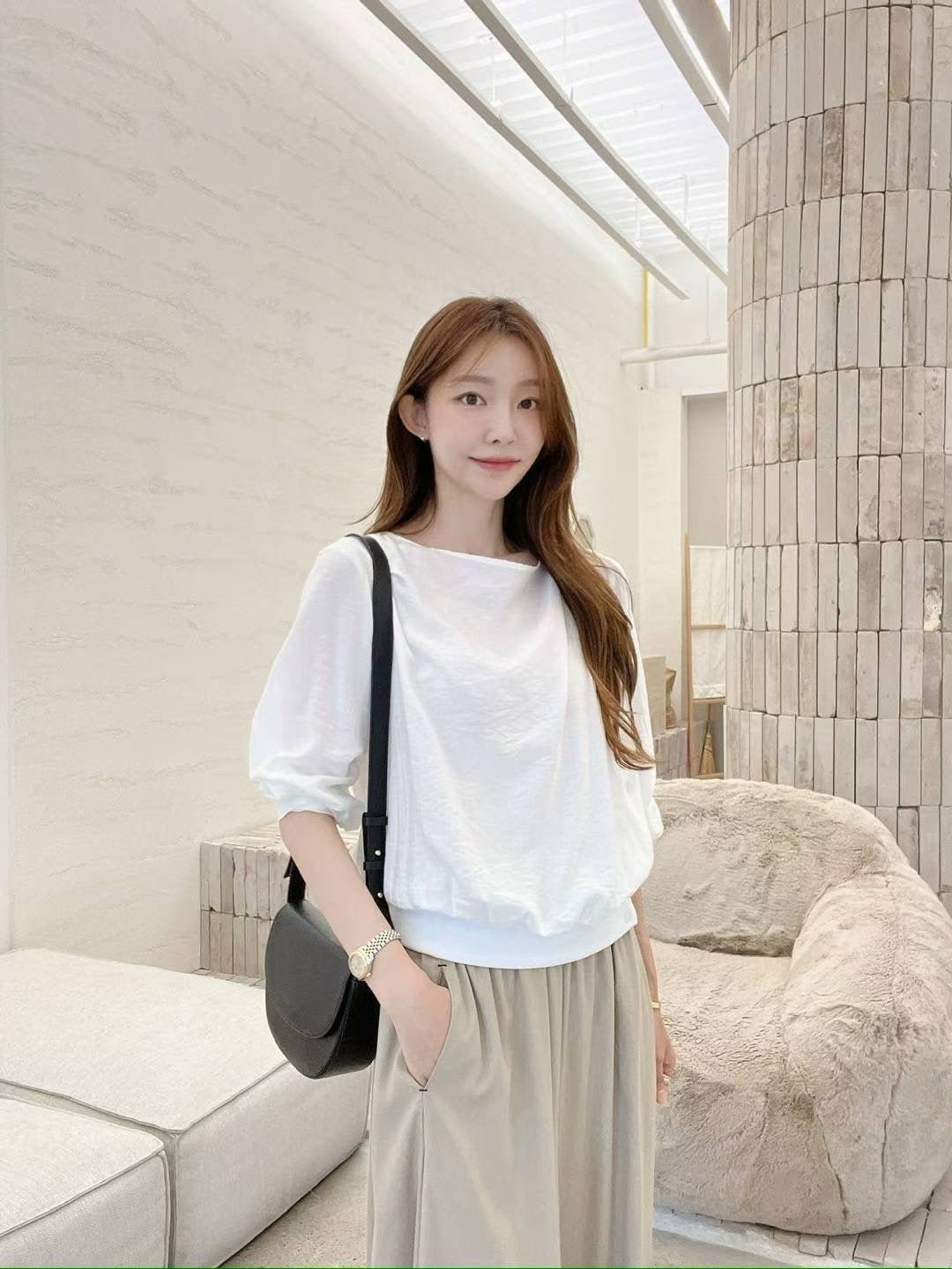 ♡設計感垂領斜排釦上衣♡ (C251040)