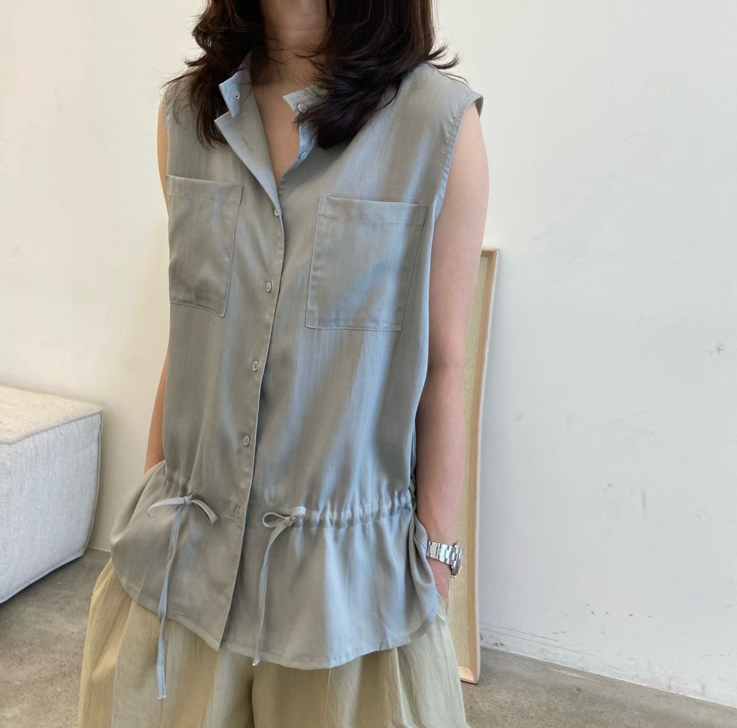 ♡高級感輕薄顯瘦抽繩無袖上衣♡ (C260531)