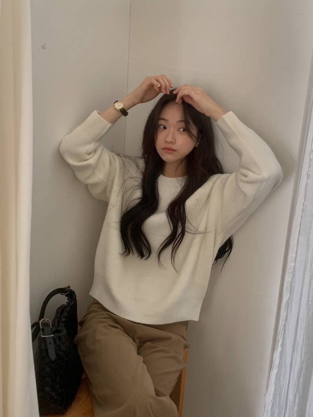 ♡法式日常百搭雲朵細羅紋上衣♡ (C251283)