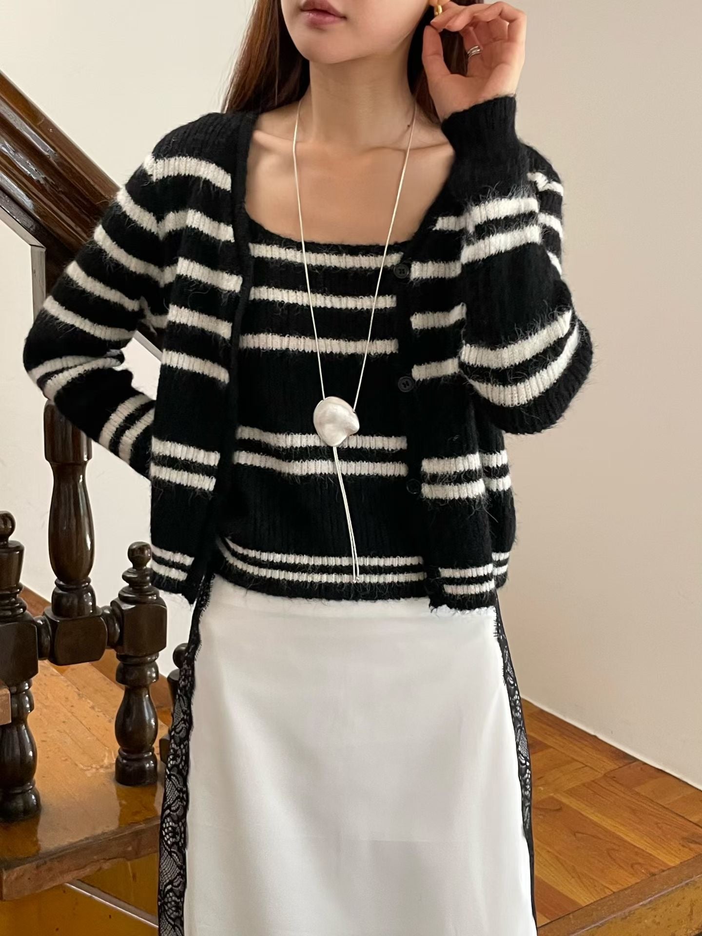 ♡實搭條紋細肩帶開衫兩件組♡ (C251126)