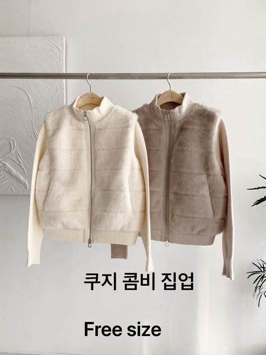 ♡貴氣暖絨拼接立領拉鍊外套♡ (C251271)