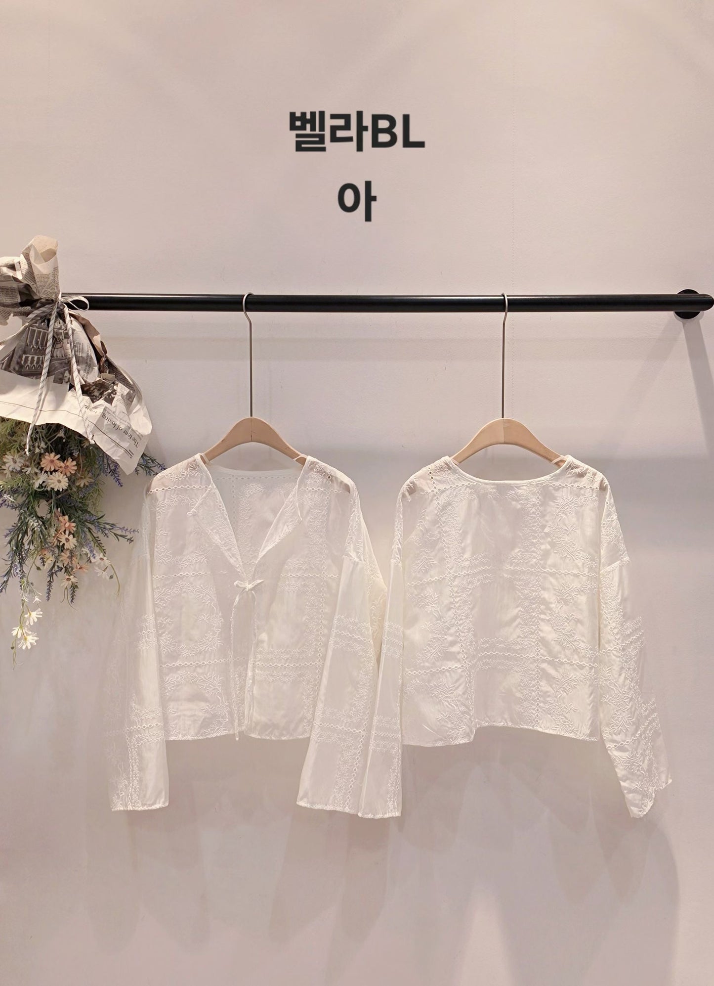 ♡Oni家♡精緻刺繡透肌綁帶罩衫 (C260704)