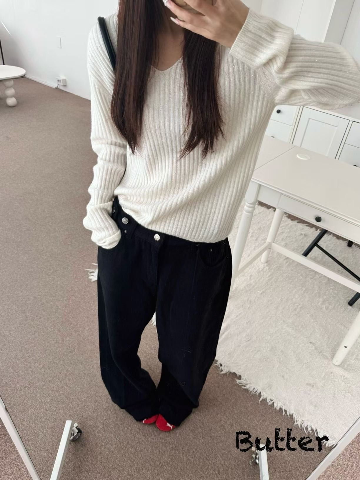 ♡低調細閃亮點V領毛衣♡ (C251222)