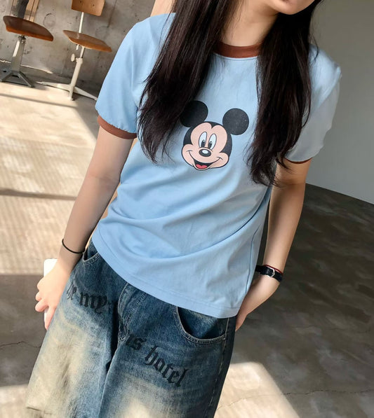 ♡Disney經典米奇撞色滾邊純棉T♡ (C260527)