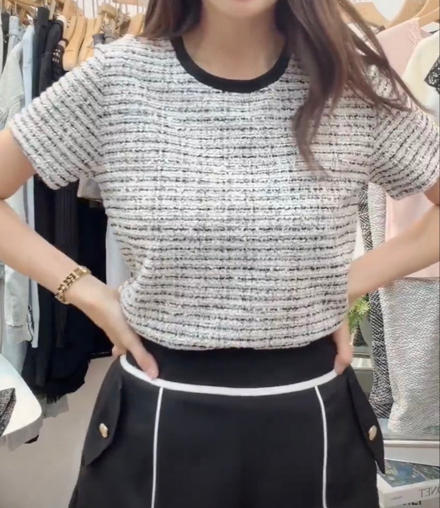 ♡夏季小香風薄呢紋上衣♡ (C260547)