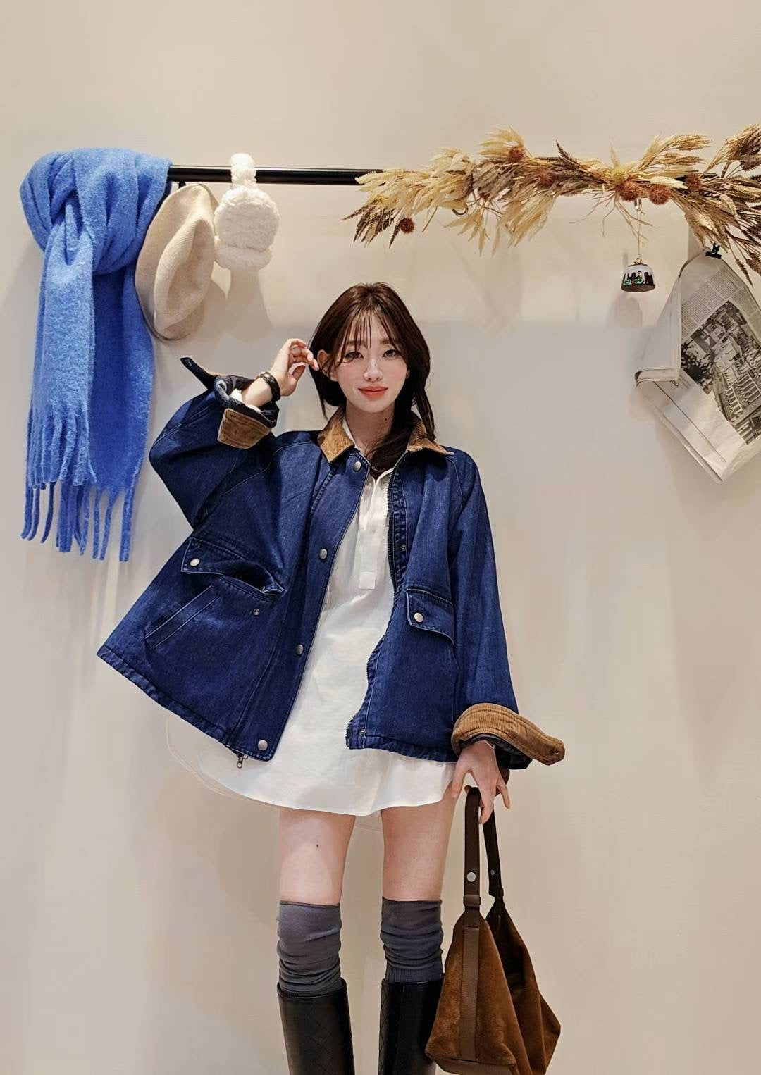 ♡Oni家♡時髦巴恩風丹寧鋪棉外套 (C251284)