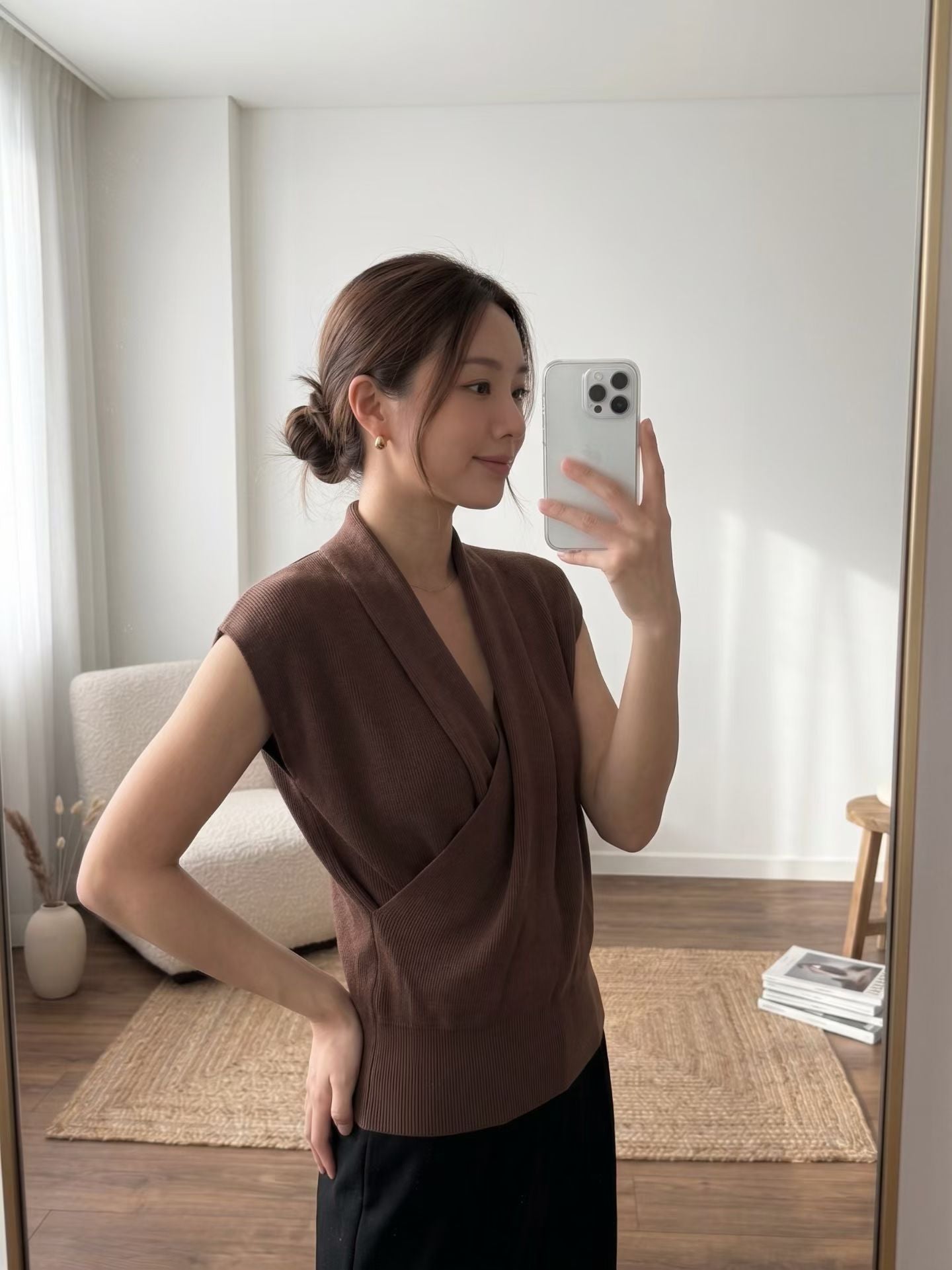 ♡優雅交領垂墜V領上衣♡ (C260624)