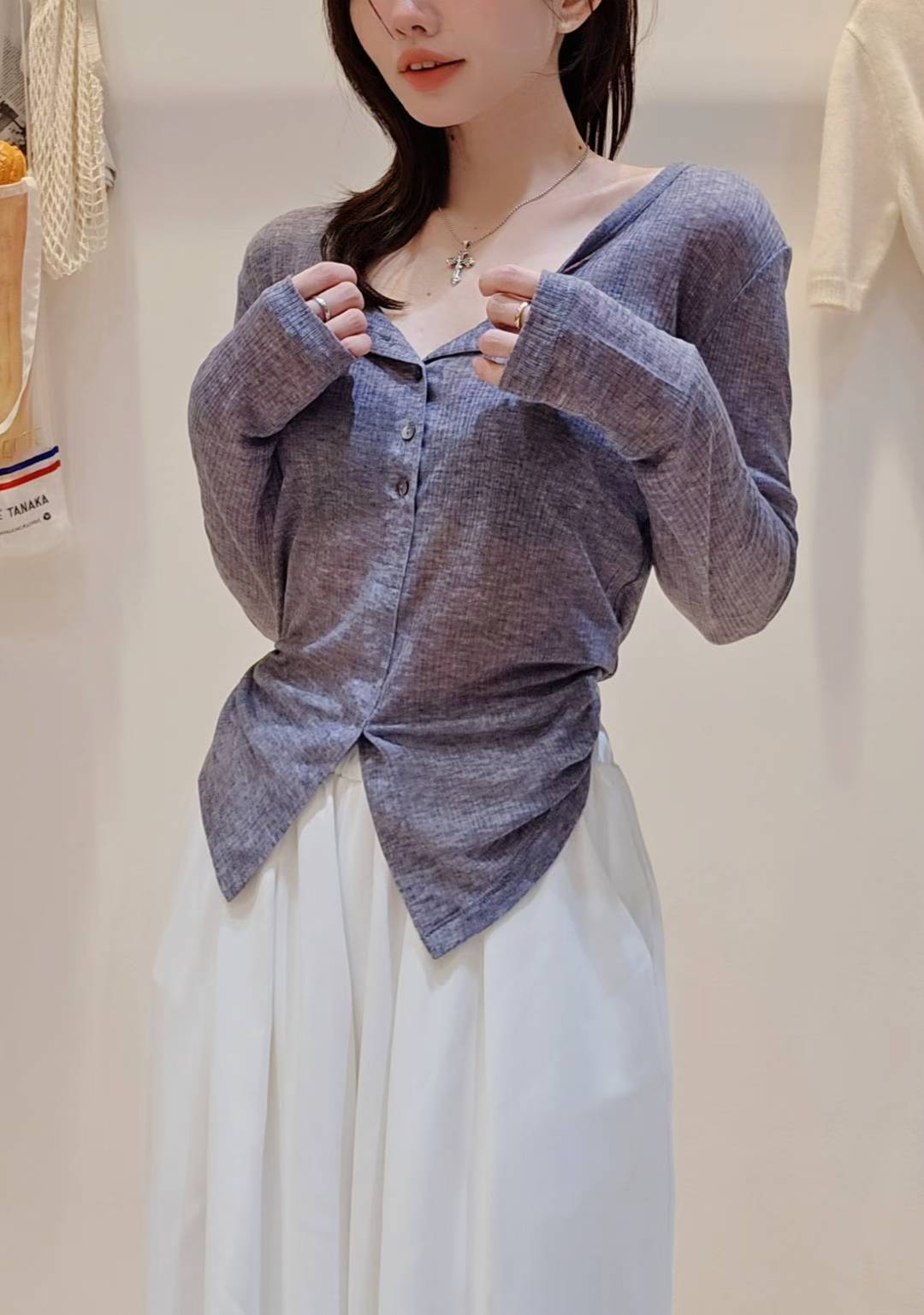 ♡Oni家♡開衩天絲羊毛亨利領T (C251004)