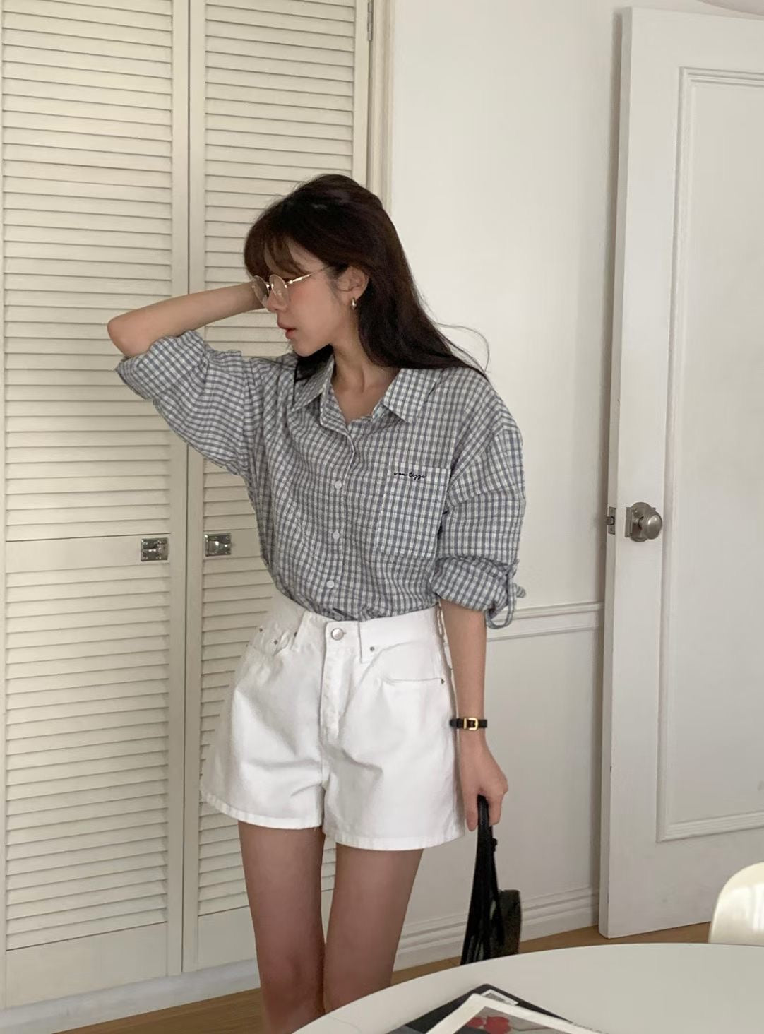 ♡夏日輕薄棉感格紋襯衫♡ (C260522)