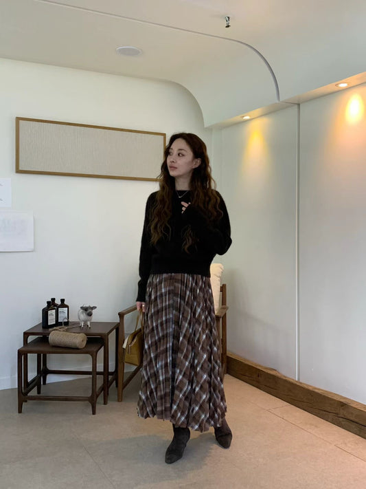 ♡氣質Oni家♡立體格韻垂墜百褶長裙 (C251232)