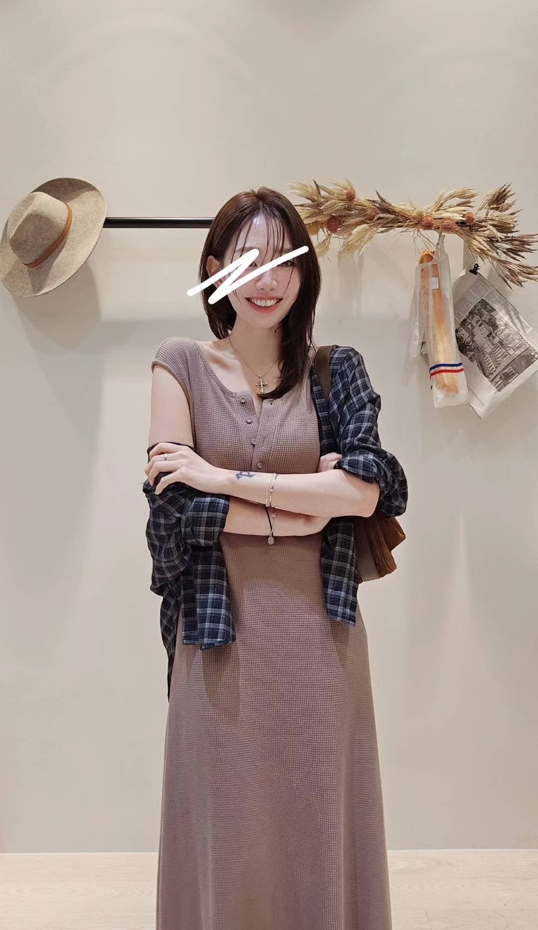 ♡Oni家♡鬆餅格修身休閒洋裝 (C251044)