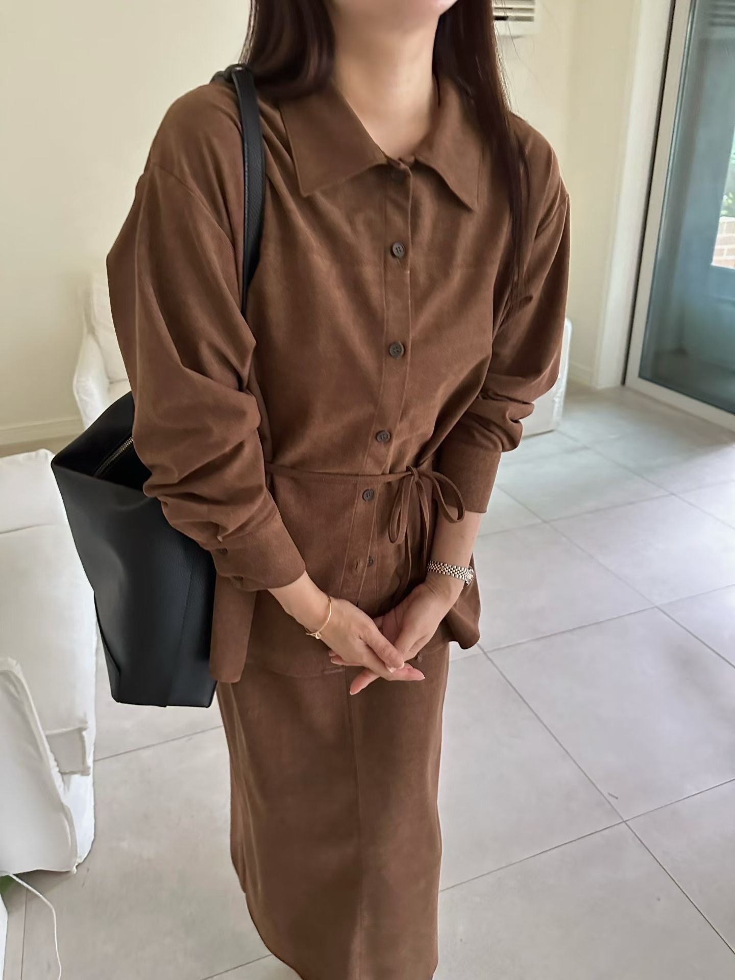 ♡柔霧麂皮綁帶襯衫♡ (C251116)