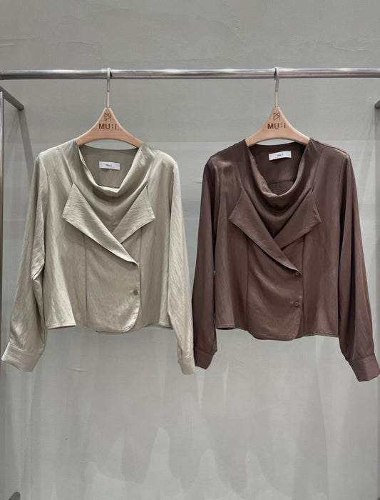 ♡氣質Oni家♡優雅垂領交疊設計感上衣 (C251228)