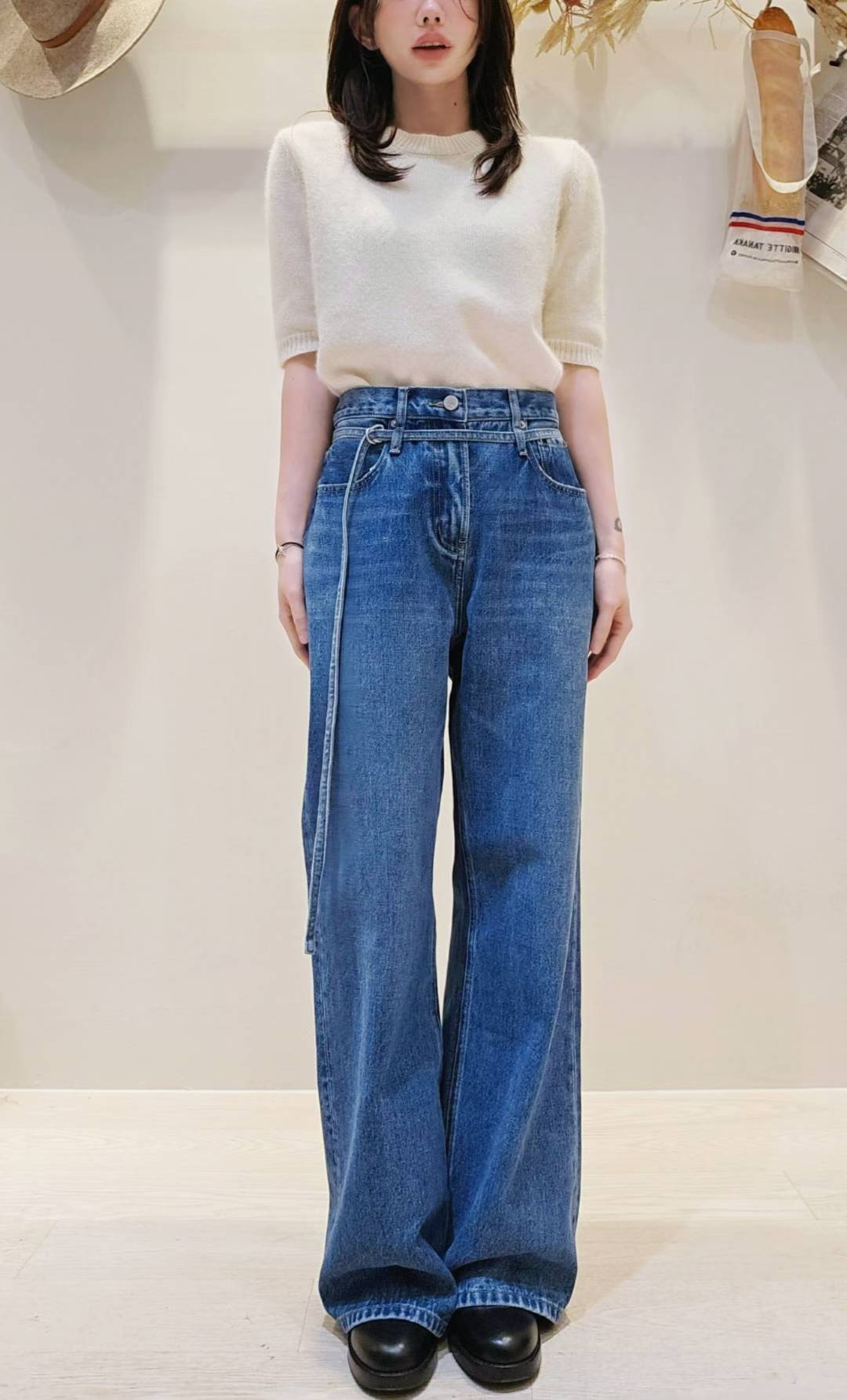 ♡Oni家♡歐美時髦的腰帶微寬牛仔褲 (C251102)