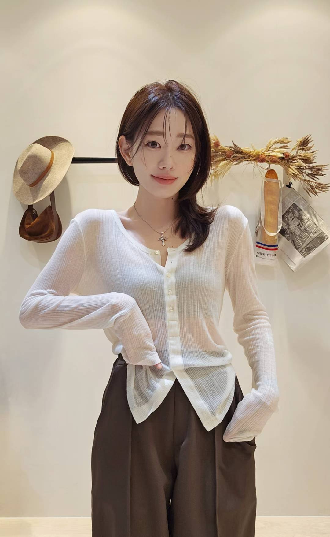 ♡Oni家♡開衩天絲羊毛亨利領T (C251004)