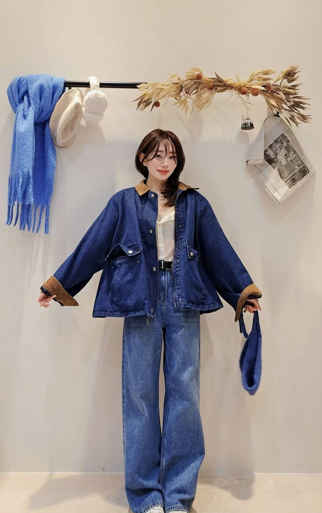 ♡Oni家♡時髦巴恩風丹寧鋪棉外套 (C251284)