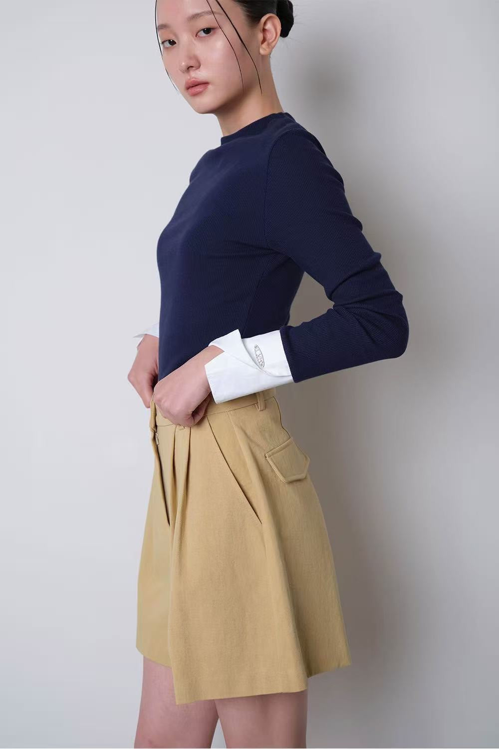 ♡襯衫袖口拼接的羅紋打底上衣♡ (C251141)