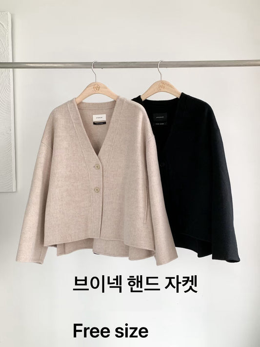 ♡百搭挺版V領手工毛呢外套♡ (C251270)