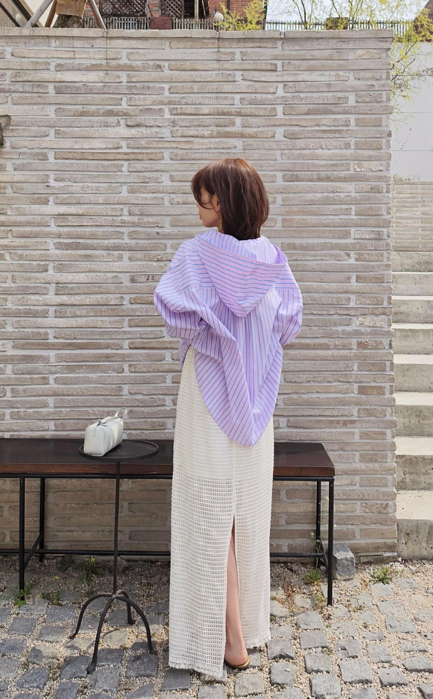 ♡Oni家♡質感連帽條紋襯衫 (C260501)