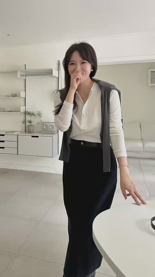 ♡柔彈親膚亨利領長袖上衣♡ (C251113)