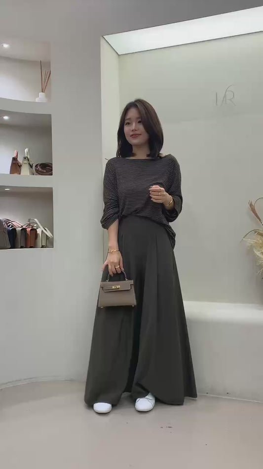 ♡極親膚落肩寬袖條紋上衣♡ (C251014)