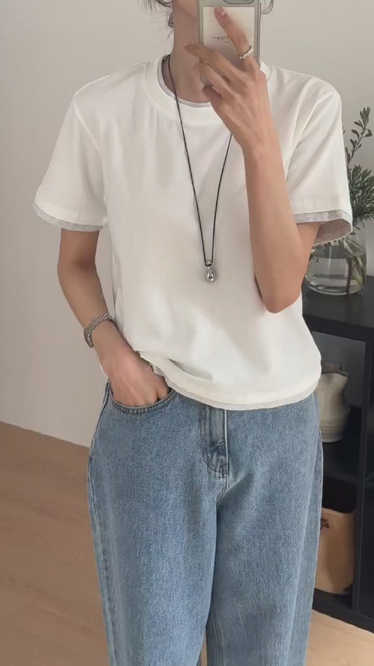 ♡簡約百搭撞色短袖T♡ (C260517)