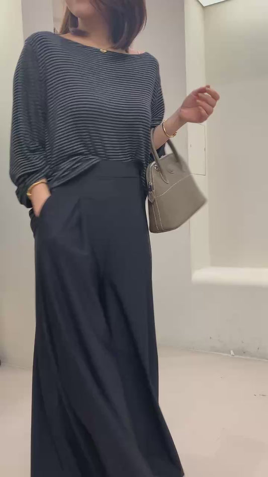 ♡極親膚落肩寬袖條紋上衣♡ (C251014)